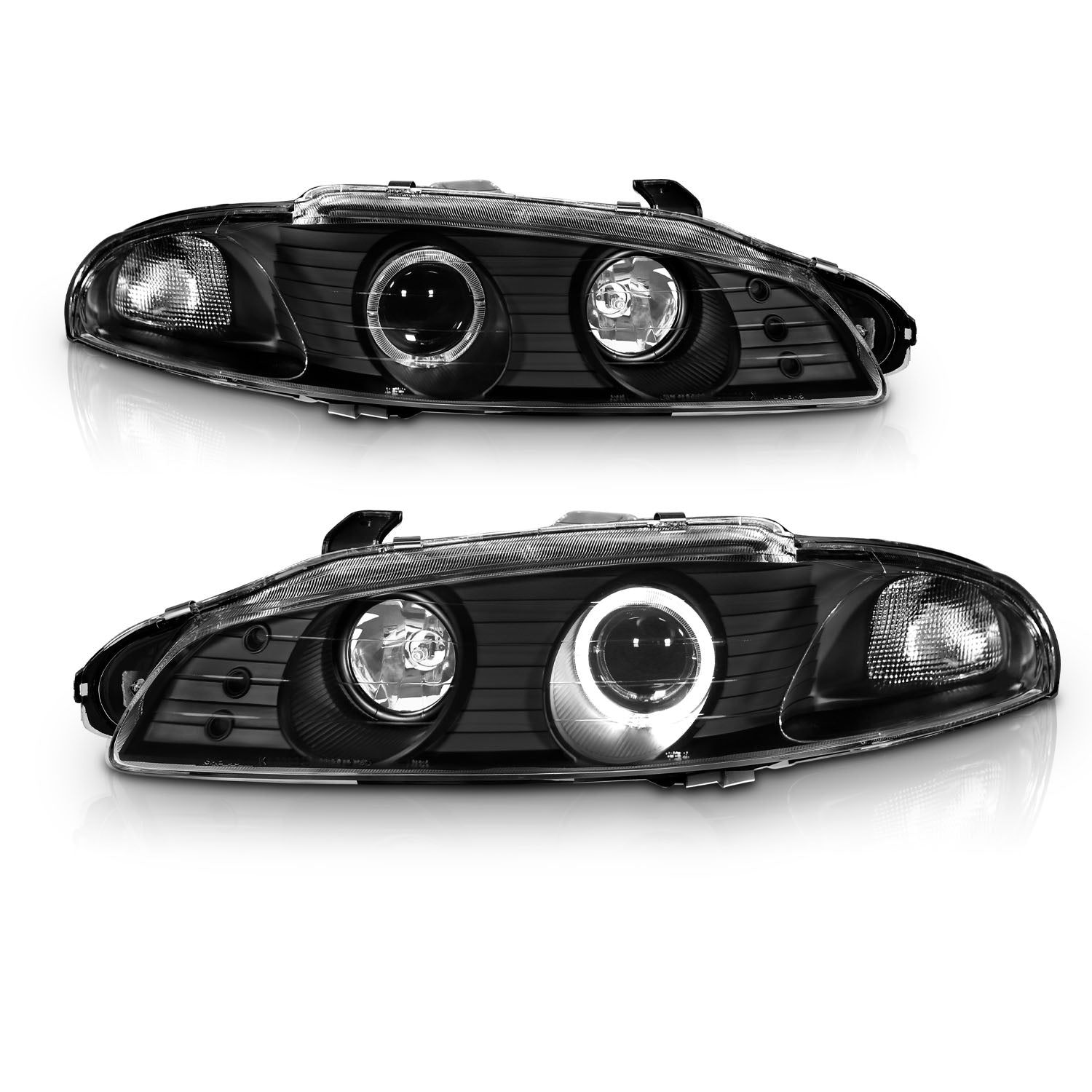 G2 Projector Headlights, Black / Clear — 1997–99 Mitsubishi Eclipse
